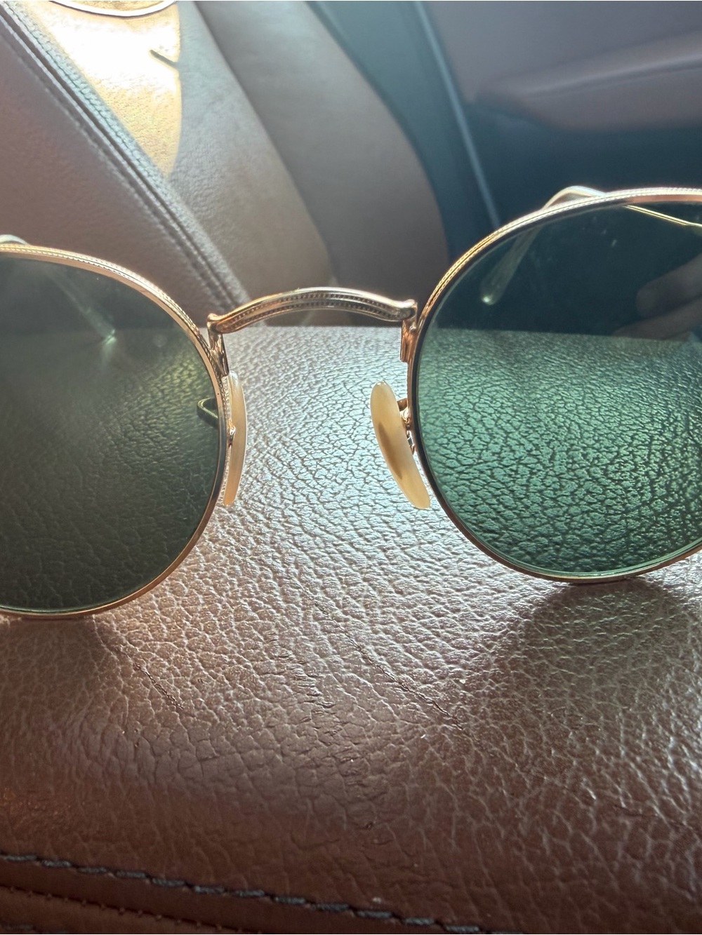 Ray Ban Gold Frame Round Sunglasses with Green Lenses - Men Accessories